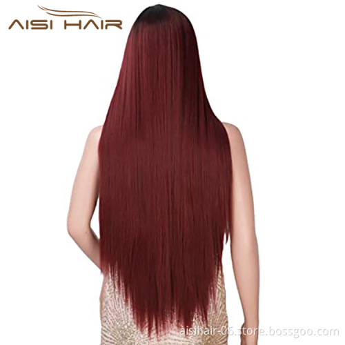 Aisi Hair Cosplay Wholesale Cheap Vendor Silky Straight Swiss Lace Ombre Red Synthetic Hair For Black Women Lace Front Wig